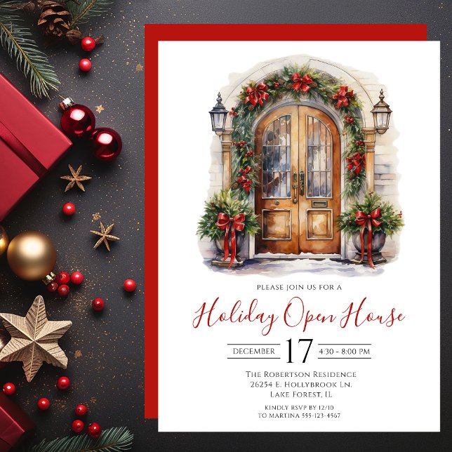Invitation Maison ouverte pour les fêtes avec porte d'entrée  (Créateur téléchargé)