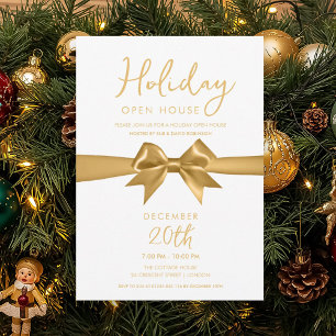 Invitation Maison ouverte pour les fêtes de Noël avec un nœud