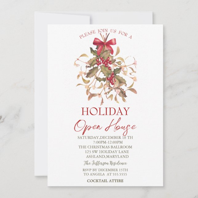 Invitation Maison ouverte pour les fêtes de Noël sous le gui (Devant)