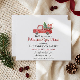 Invitation Maison ouverte pour Noël camion rouge aquarelle Fê