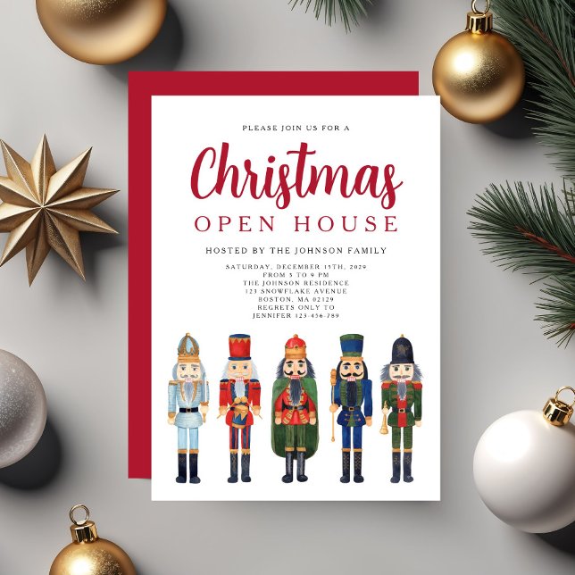 Invitation Maison ouverte pour Noël Casse-Noisette Rouge (Red Nutcracker Christmas Open House Invitation)