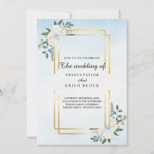 Invitation Maison romantique Mariage Floral bleu
