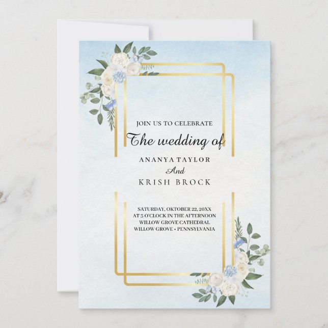 Invitation Maison romantique Mariage Floral bleu (Devant)