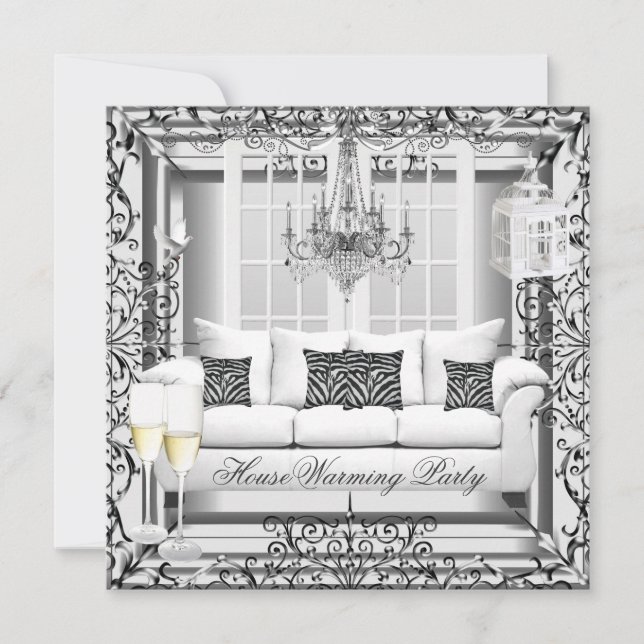 Invitation MaisonChandelier blanc en argent chauffant (Devant)