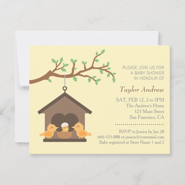 Invitation Maisonnette Moderne pour Oiseaux Nid Printemps Bab (Devant)