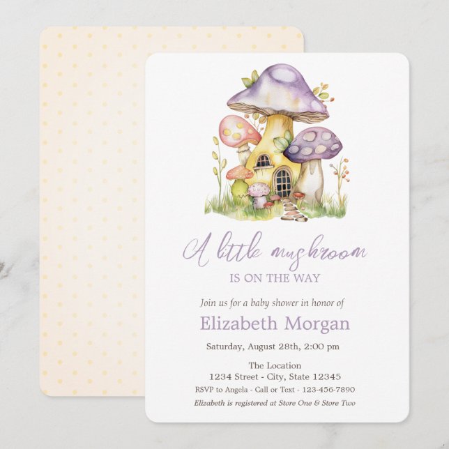 Invitation Maisons Champignons Pois Bébé Shower (Devant / Derrière)