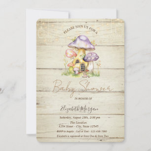 Invitation Maisons Champignons Texture Bois Baby Shower