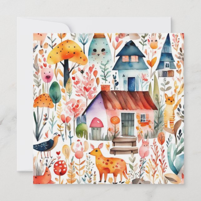 Invitation Maisons d'animaux de la campagne florale de style  (Devant)
