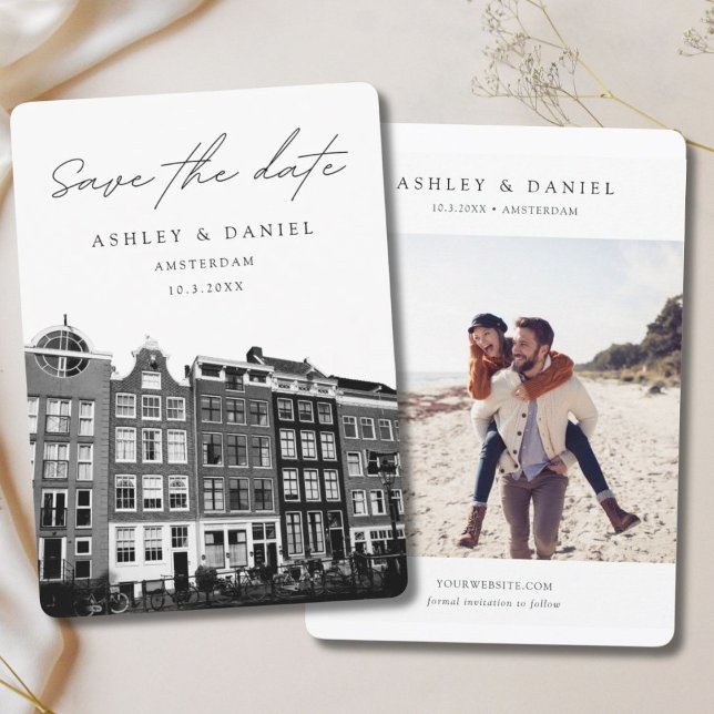 Invitation Maisons de canal d'Amsterdam Photo Enregistrer la  (Amsterdam Canal Houses Photo Save the Date Invitation)