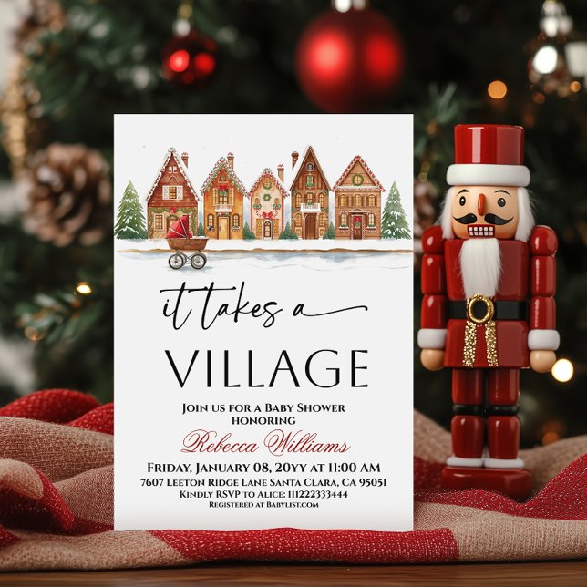 Invitation Maisons de Village Rustique Poussette Bébé Fête de (Créateur téléchargé)