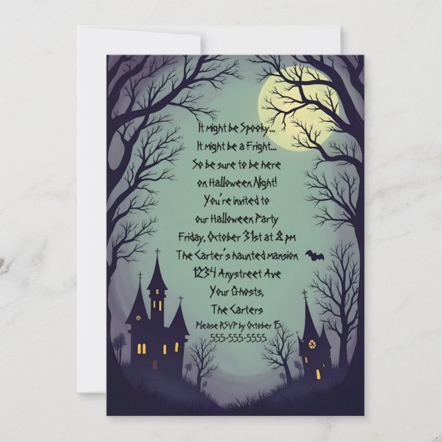 Invitation Maisons hantées et arbres Éffrayants Fête d'Hallow (Devant)
