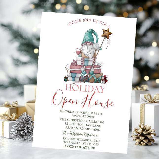 Invitation Maisons ouvertes avec des cadeaux de gnome mignon  (Créateur téléchargé)