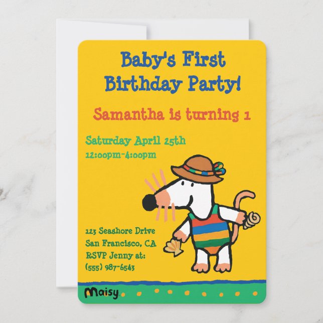 Invitation Maisy avec l'anniversaire de coquilles (Devant)