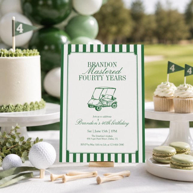 Invitation Maîtrisé Quarante Ans Golf 40e Anniversaire Vert (Créateur téléchargé)
