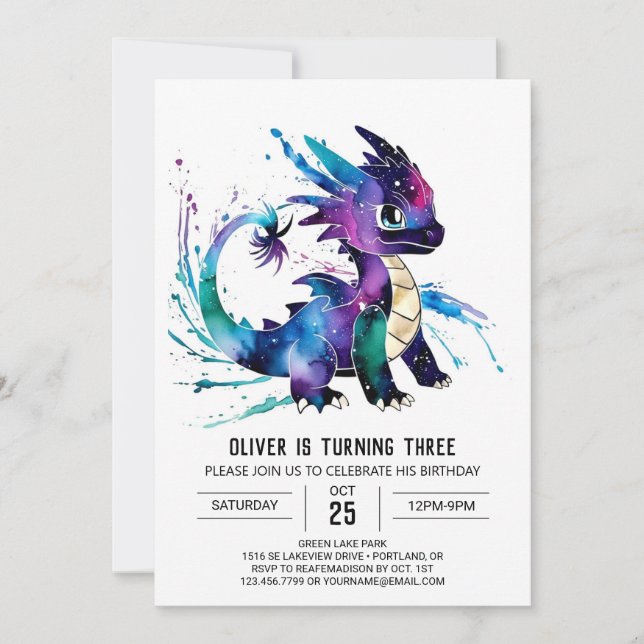 Invitation Majestic Cute Dragon Digital Boy Anniversaire (Devant)