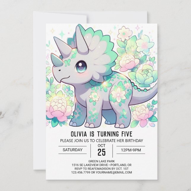Invitation Majestic fille Dinosaur Digital Anniversaire (Devant)