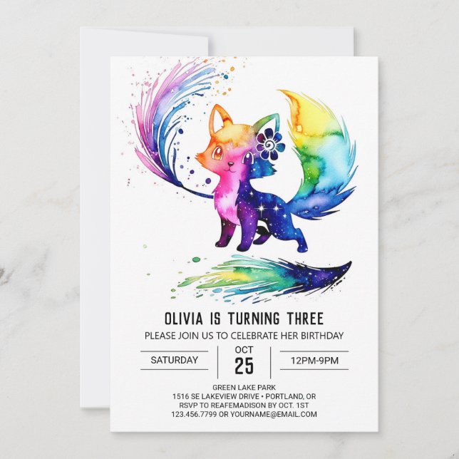 Invitation Majestic Forest Fox Digital Girl Anniversaire (Devant)