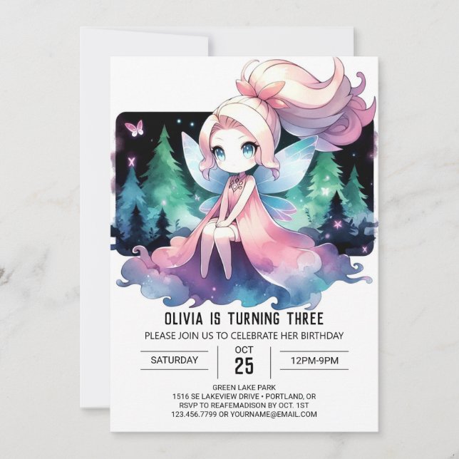 Invitation Majestic Minimaliste Fairy Anniversaire (Devant)