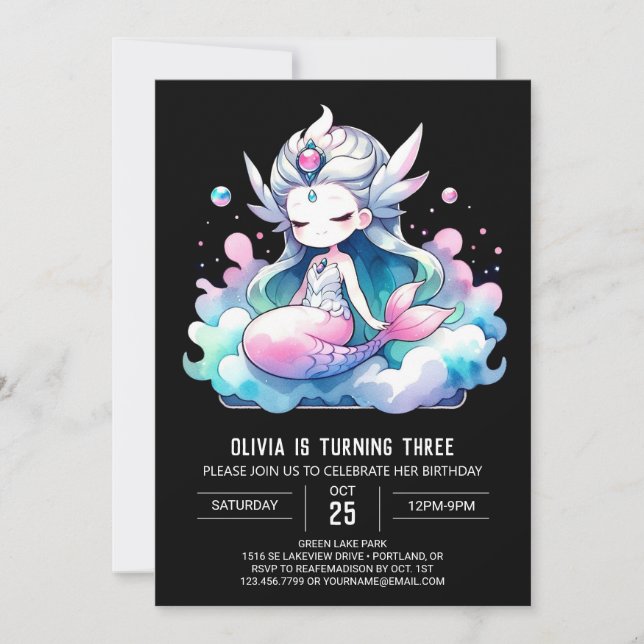 Invitation Majestic Simple Sirène Anniversaire (Devant)