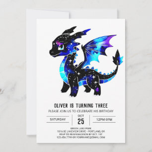 Invitation Majestic Watercolor Dragon Digital Boy Anniversair