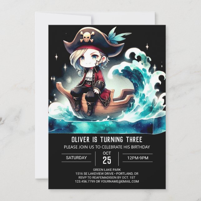 Invitation Majestic Whimsical Pirate Anniversaire (Devant)