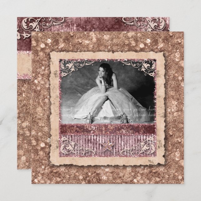 Invitation Major de promotion diplômé Noël Rose Or étoile (Devant / Derrière)