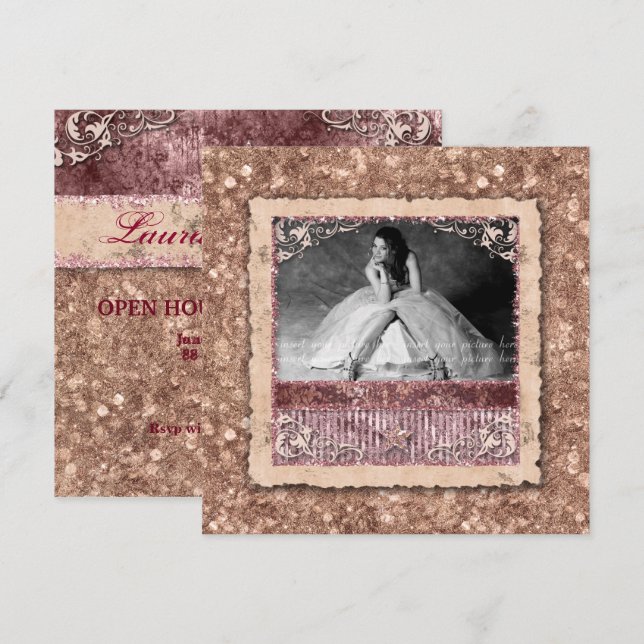 Invitation Major de promotion Noël Rose Gold Star (Devant / Derrière)