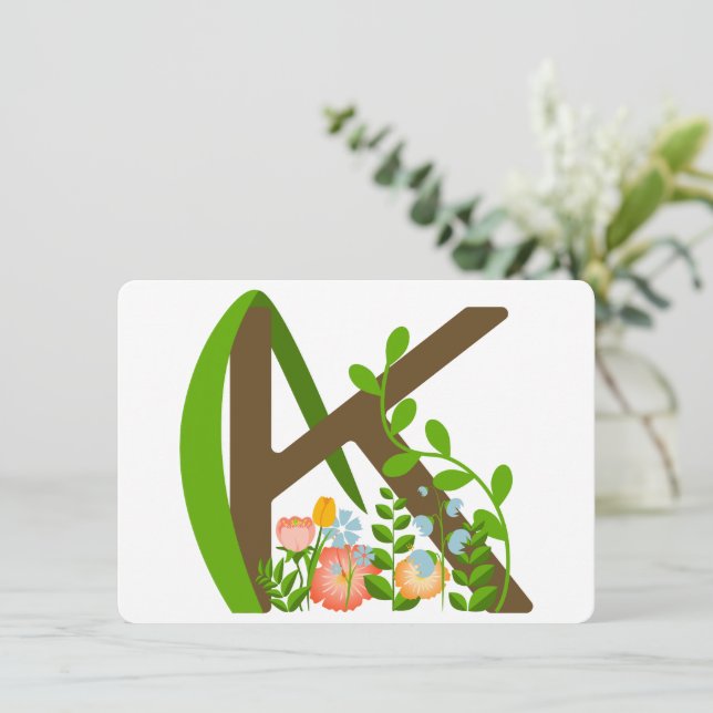 Invitation Majuscule K monogramme floral (Debout devant)