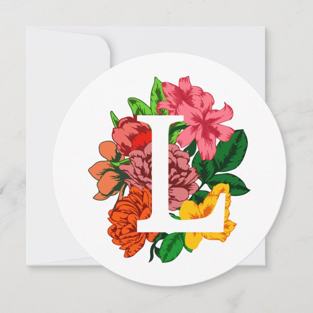Invitation Majuscule L monogramme floral (Devant)