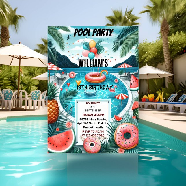 Invitation make boy water blue Cool Pool Party 13e anniversai (Créateur téléchargé)