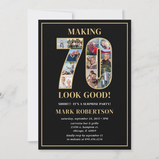 Invitation Making 70 Look Good Photo Surprise Birthday (Devant)