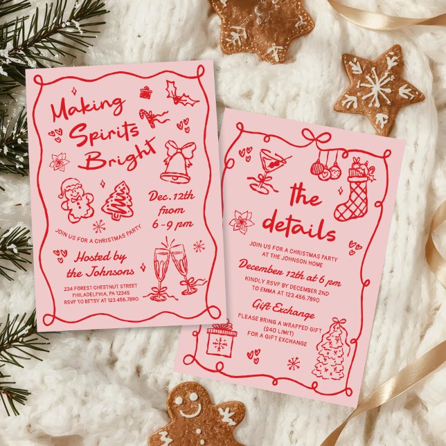 Invitation Making Spirits Bright Hand Drawn Christmas Party (Créateur téléchargé)