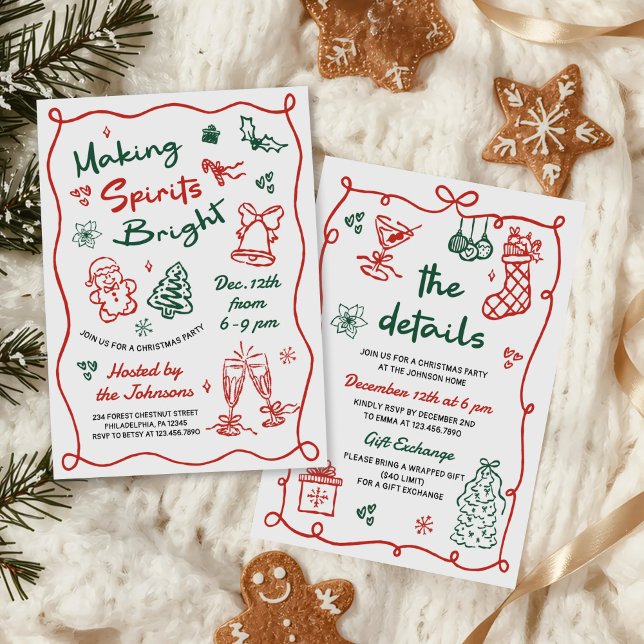 Invitation Making Spirits Bright Hand Drawn Christmas Party (Créateur téléchargé)