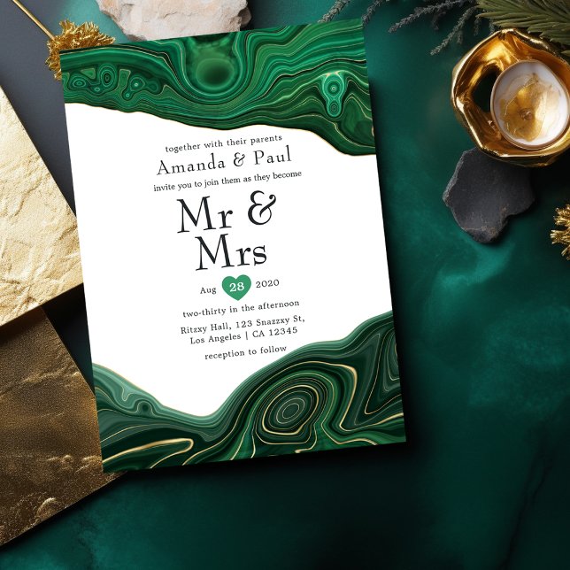 Invitation Malachite et Gold Strata Agate M & Mme Mariage (Créateur téléchargé)