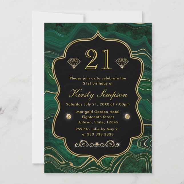 Invitation Malachite vert foncé et Gold Foil Strata Anniversa (Devant)