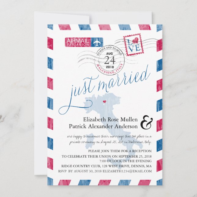 Invitation Malcesine Italie Airmail Post Mariage Réception (Devant)