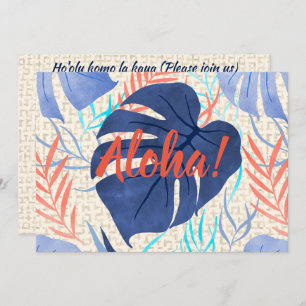 Invitation Maleah Monstera Tropical Hawaiian Watercolor- Blue