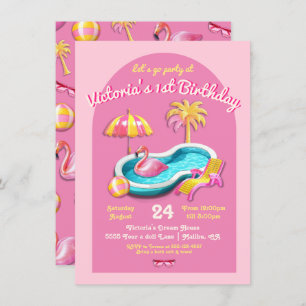 Invitation Malibu Beach Doll Retro Anniversaire Pool Party