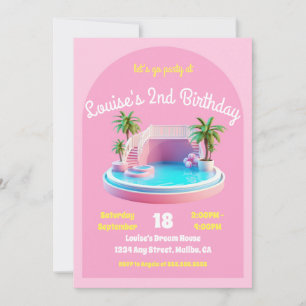 Invitation Malibu Beach Doll Retro Anniversaire Pool Party