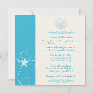 Invitation Malibu Blue Sea Shell Beach Wedding