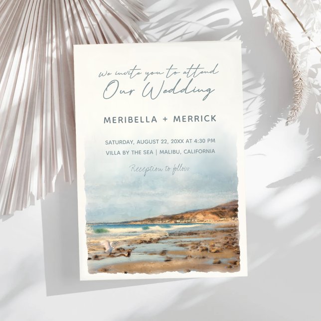 Invitation Malibu | California Beach Birds Watercolor Mariage (Créateur téléchargé)
