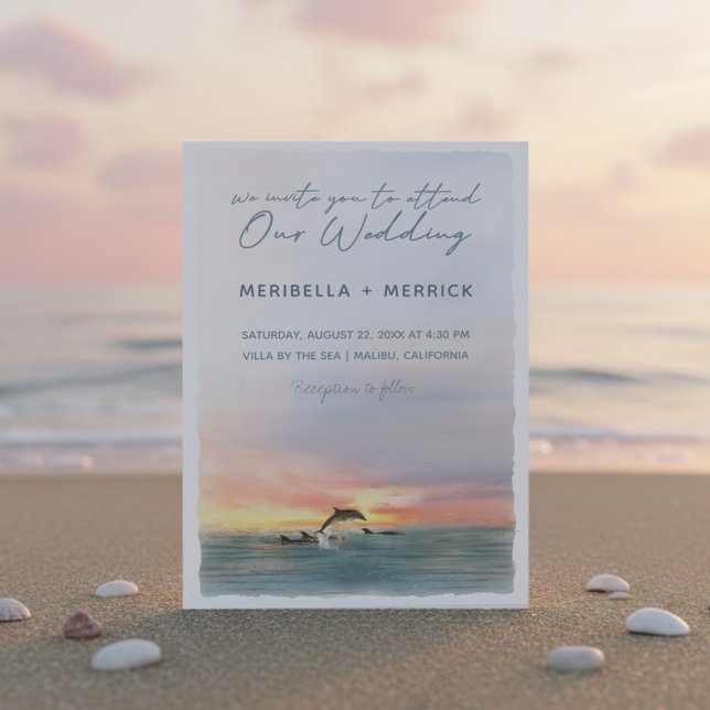 Invitation Malibu | Dolphins Beach Watercolor Mariage (Créateur téléchargé)