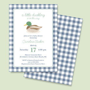 Invitation Mallard Duck Blue Plaid Chasse Baby shower