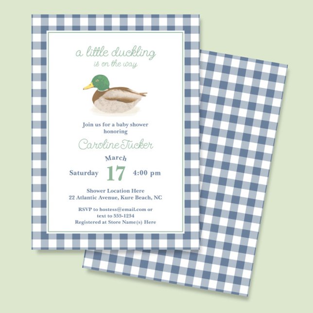 Invitation Mallard Duck Blue Plaid Chasse Baby shower (Créateur téléchargé)