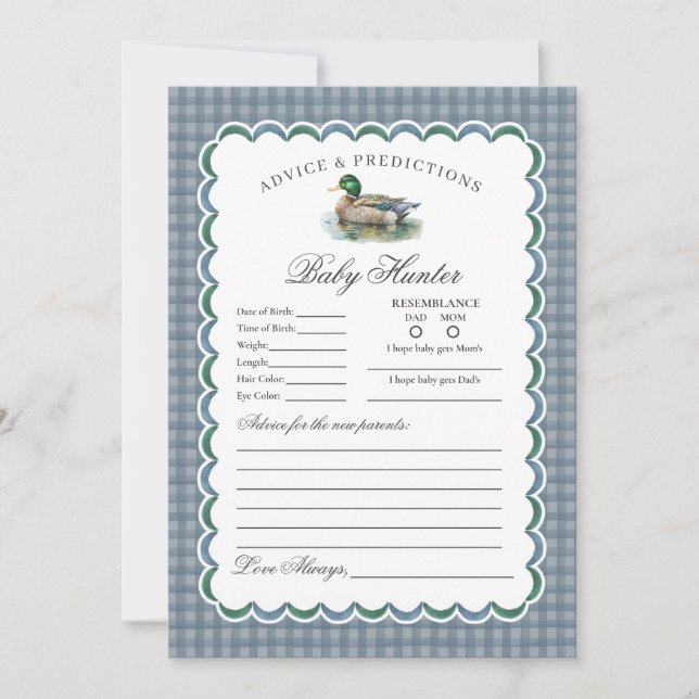 Invitation Mallard Duck Hunting Gingham Advice for Baby Card (Devant)