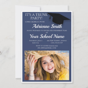 Invitation Malle Blanche Bleu Marine Photo de Partie Universi