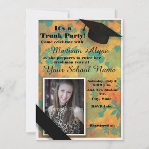 Invitation Malle Florale Orange et Sarcelle Photo de Fête d'U