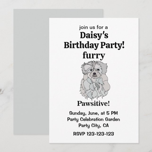 Invitation Maltese Chien Furry Pawsitive Funny Anniversaire (Devant / Derrière)