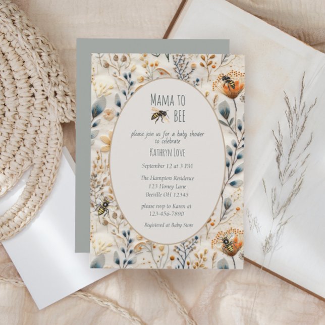 Invitation Mama à être bleu poussiéreux baby shower floral (Créateur téléchargé)