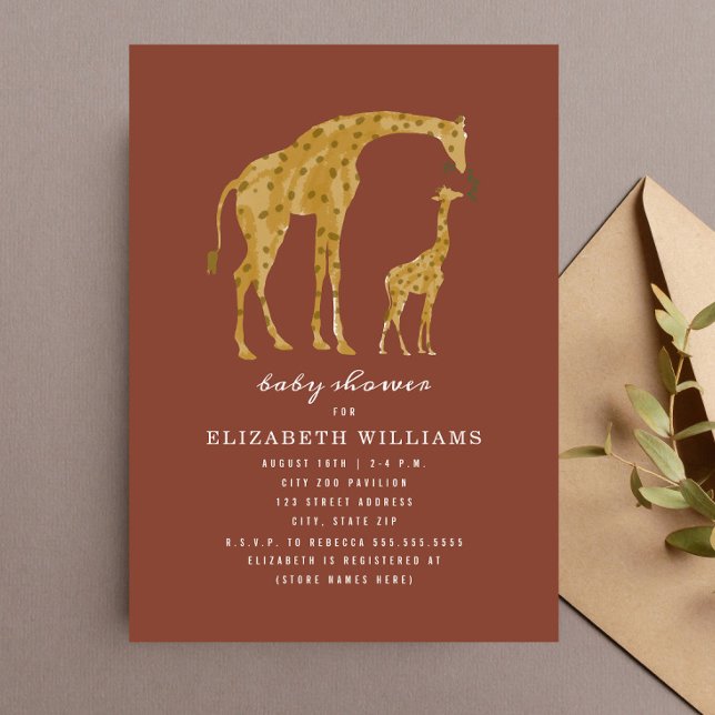 Invitation Mama & Baby Giraffe Terracotta Baby shower neutre (Créateur téléchargé)